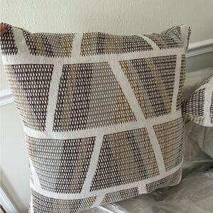 Geometric Patterned Throw Pillow - Cream and Brown